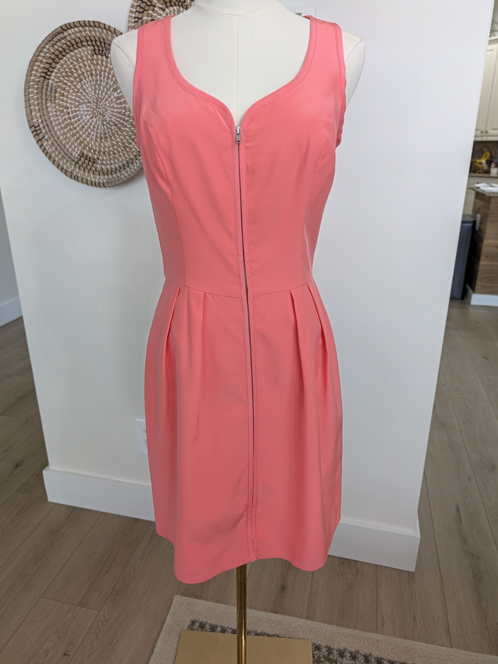 Amanda Uprichard Coral Pink Full Zip Front Mini Dress Silk Lining Size M